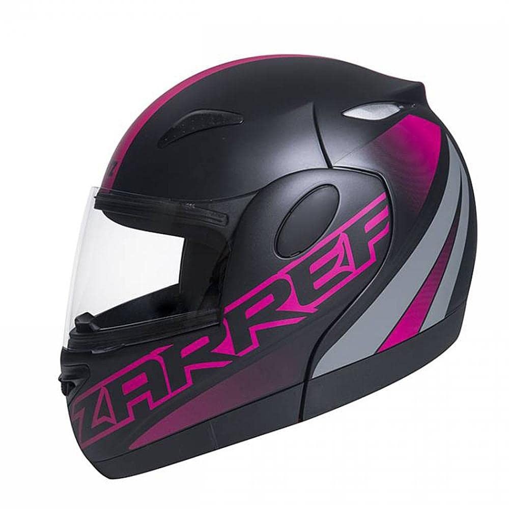Capacete ZARREF V5 Neon: Estilo Fosco Preto com Detalhes Rosa Vibrantes