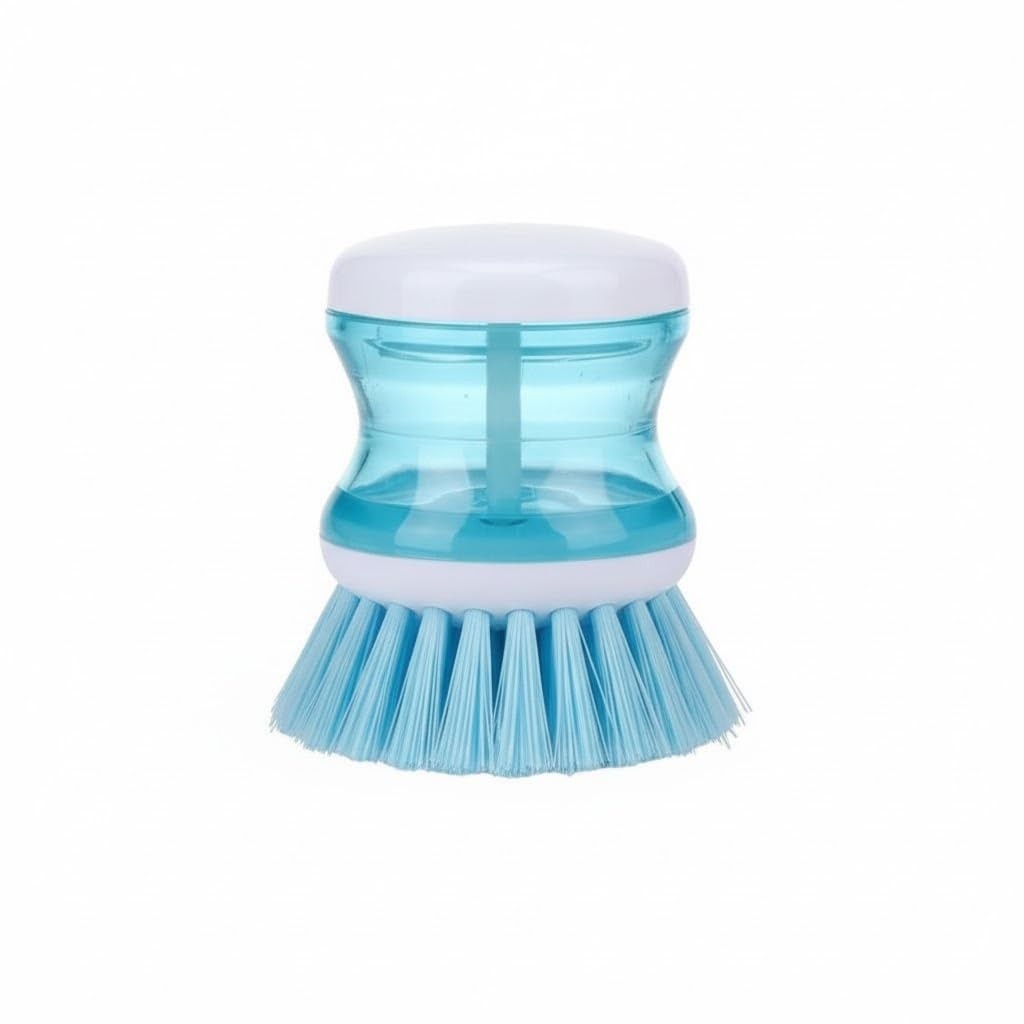 Escova de Limpeza com Recipiente para Detergente - Design Anatômico e Cerdas Sobrepostas para Louças e Objetos Cortantes (Azul Claro)