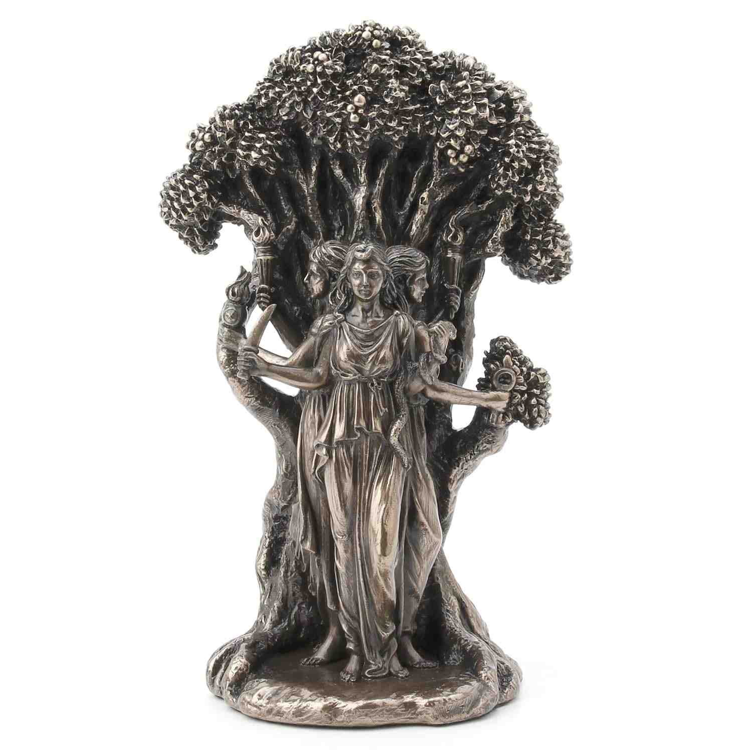Estátua de Resina Hecate Deusa da Lua Tripla 19cm | Acabamento Bronze Antigo