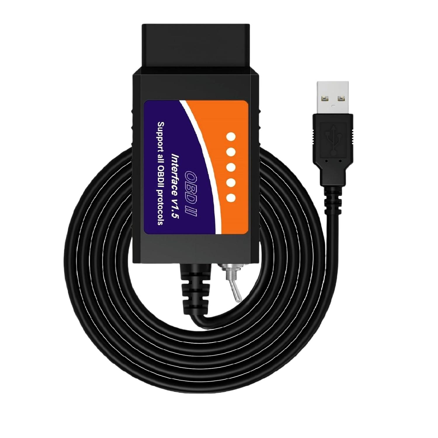 Adaptador ELM327 OBD2 USB com Switch MS/HS CAN: Diagnóstico Completo para F150, F250 e Mais!