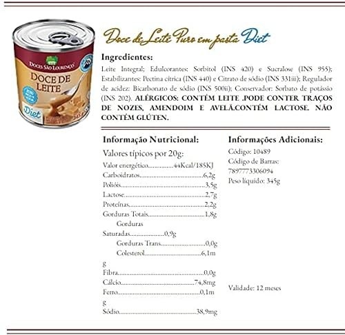Doce de Leite Diet SÃO LOURENÇO 345g (6 und)