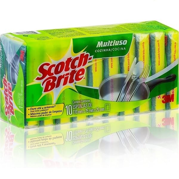 Scotch Brite 3M Esponja Multiuso - Pacote com 10 Unidades - Alta Performance para Limpeza Difícil