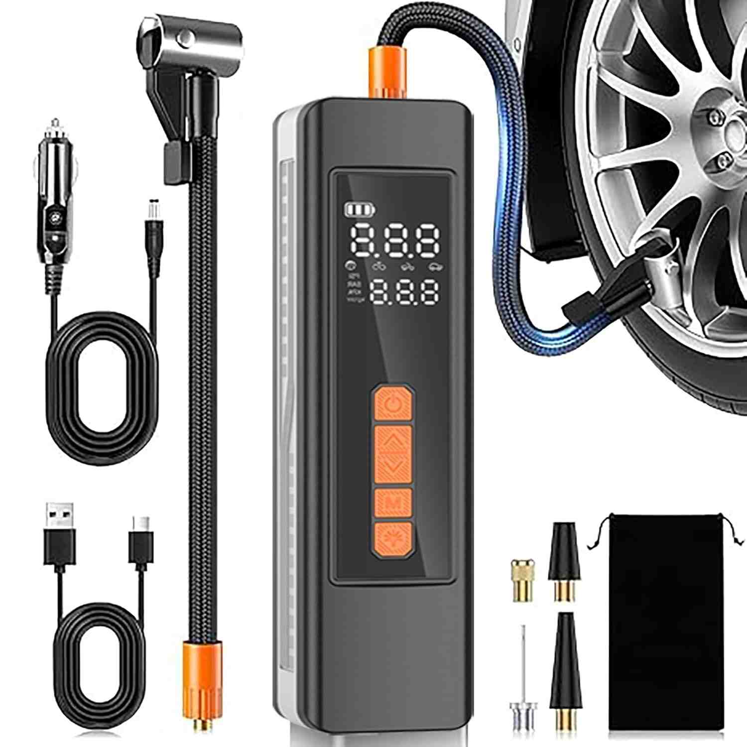 Compressor de Ar Portátil: Inflador de Pneu Sem Fio com Medidor Digital