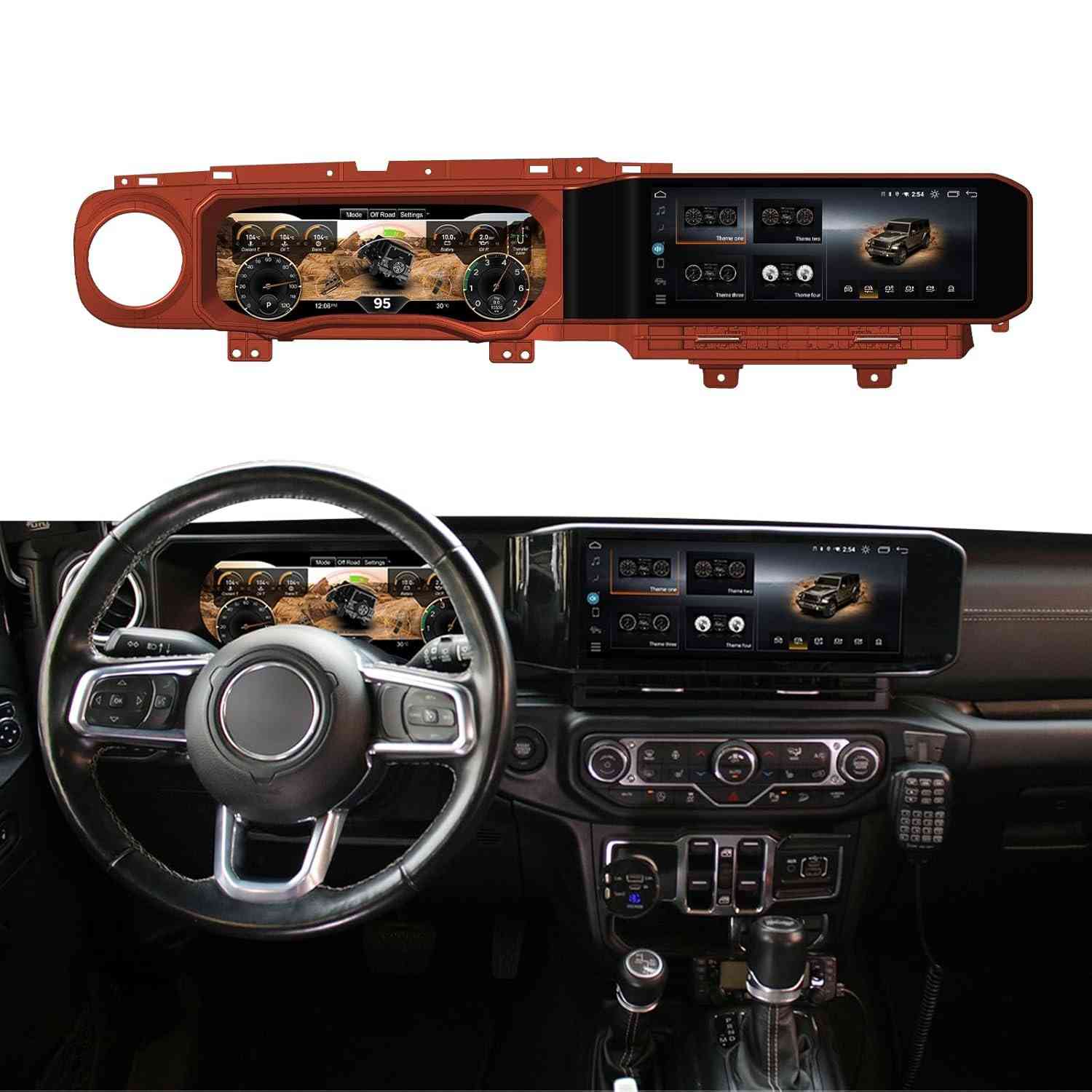 Monitor Digital Jeep Wrangler JL 2018-2023: Painel e Central Multimídia Android 14 HD 12.3" - Instalação Plug and Play