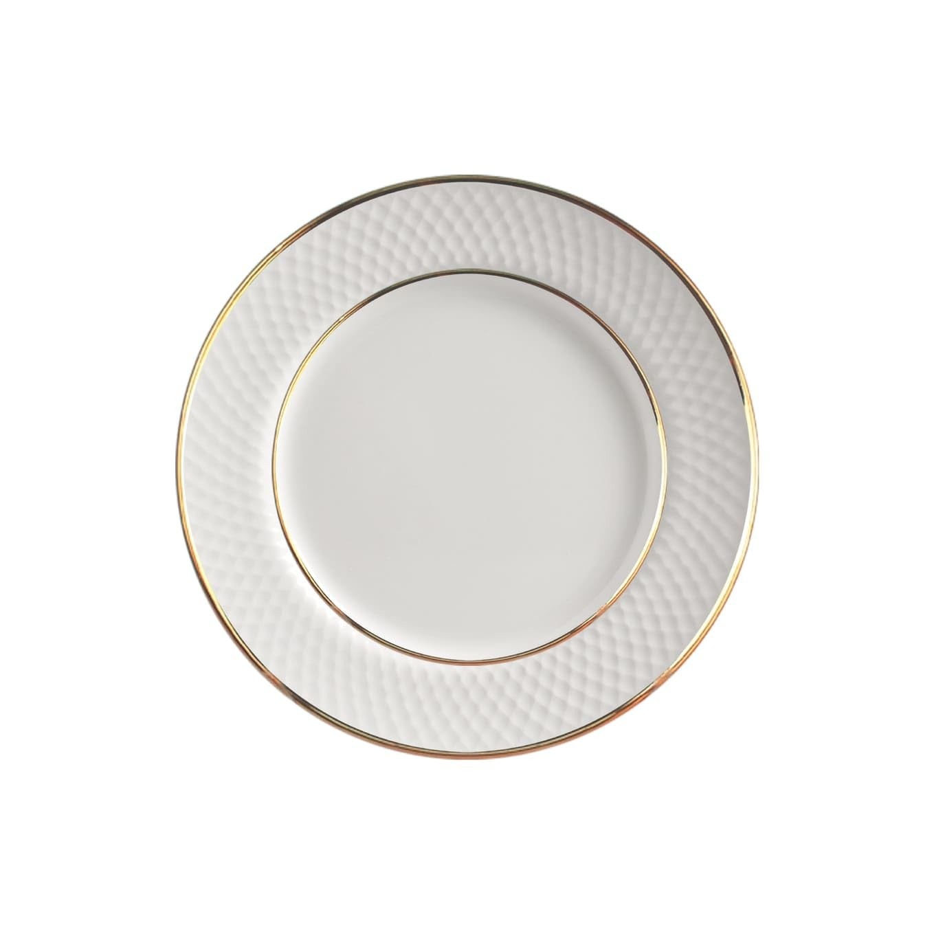 Conjunto de 6 Pratos Sobremesa Alleanza Relevo Gold - Cerâmica Premium com Decoração Digital