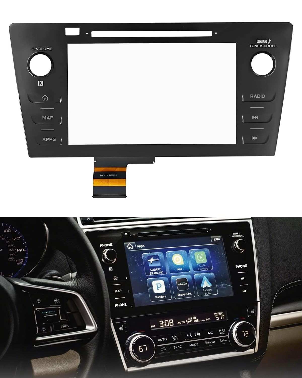 Tela Touchscreen Digitalizador para Rádio Subaru Legacy Outback 2018-2019 - Botão MAPA (OEM 86471-AL65A)