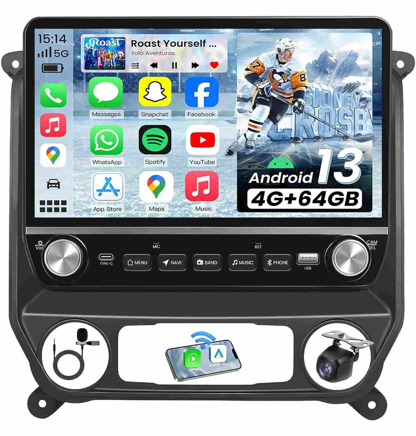 Central Multimídia Android 10 para Chevy Silverado 2014-2018: 2 DIN, 4GB RAM, 64GB ROM
