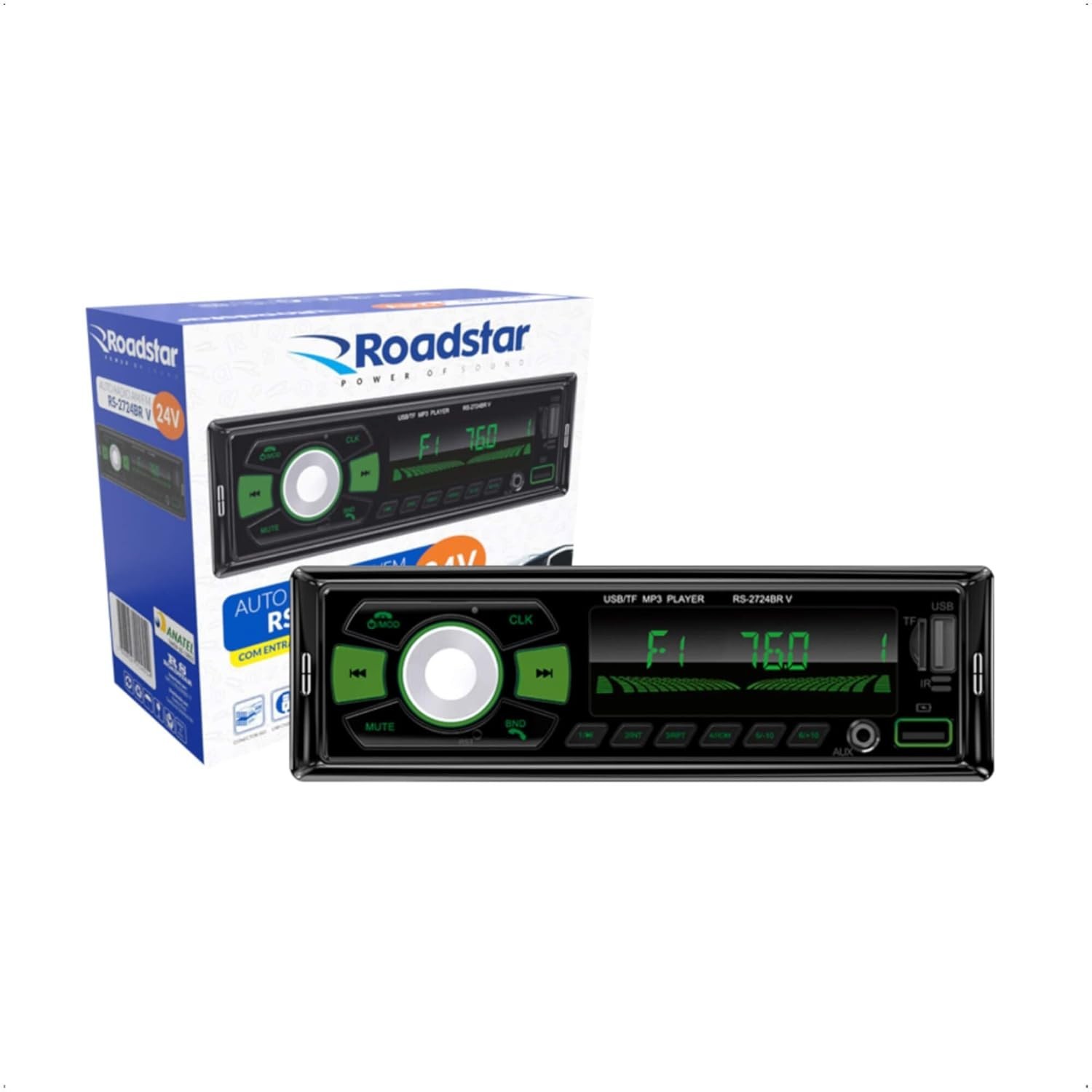 Rádio Automotivo Bluetooth 1 Din 12V/24V 4 Canais 52W RMS RS2724BR MI - Som Potente e Conectividade Total