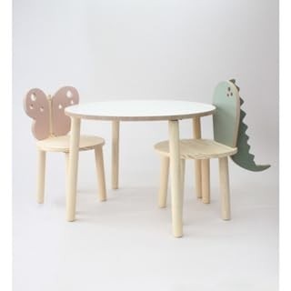 Mesa Infantil com Cadeiras Borboleta e Dinossauro - Design Redondo Moderno