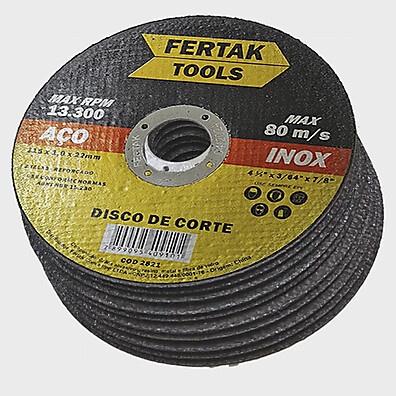 Disco Corte Inox 4.1/2" Fertak: Kit 10 Unidades