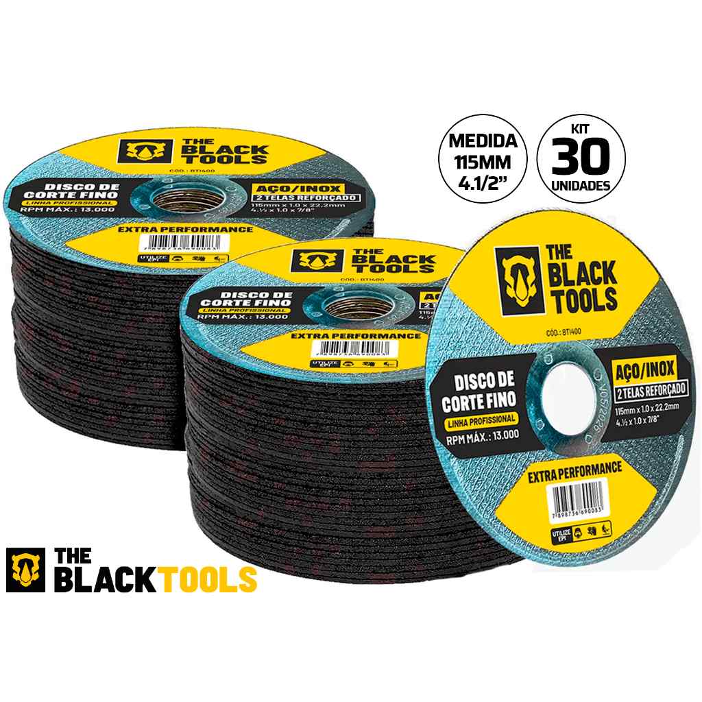 Disco Corte Inox 4.1/2" The Black Tools: Kit 30 Peças