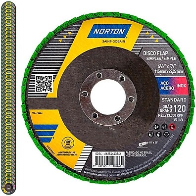 Disco Flap 4.1/2" Grão 120 Norton: Desbaste e Acabamento