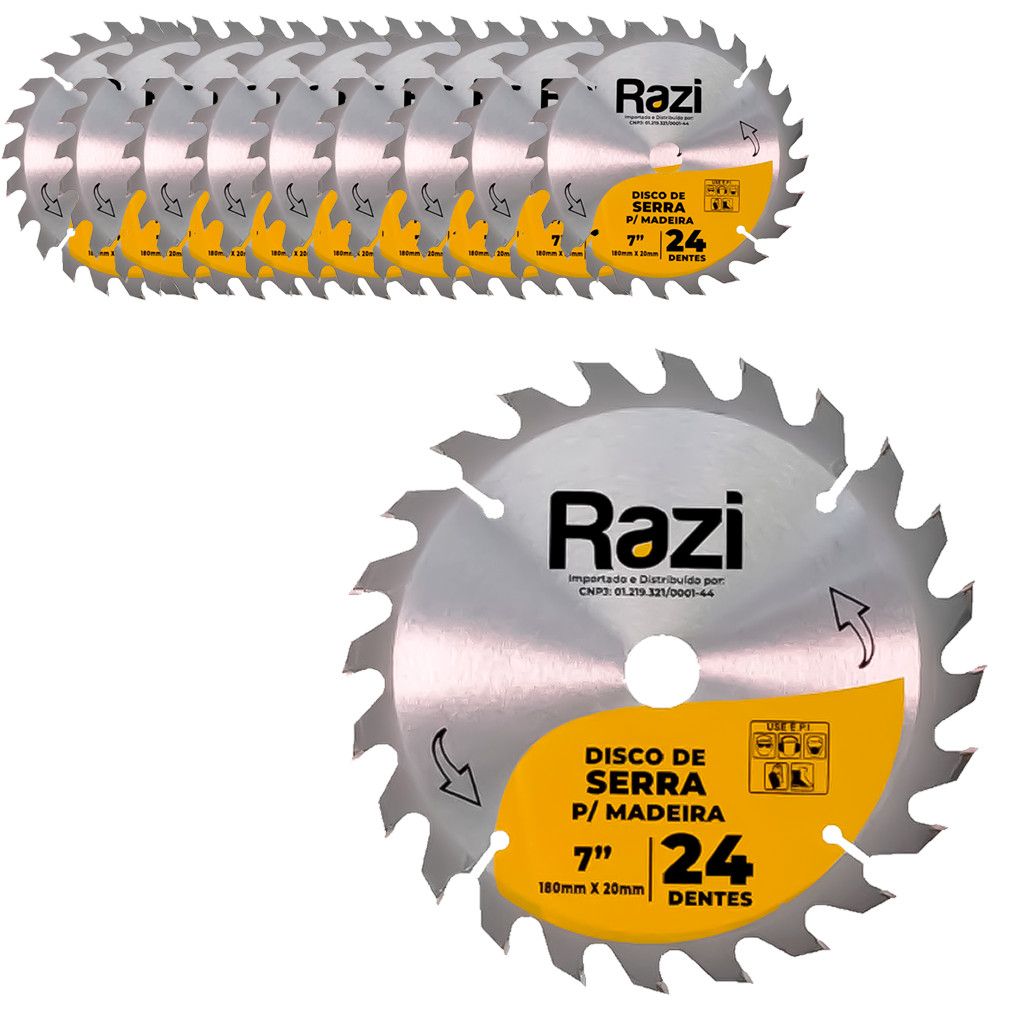 Disco Serra Circular 7.1/4" Madeira: Kit 10x Razi 24 Dentes