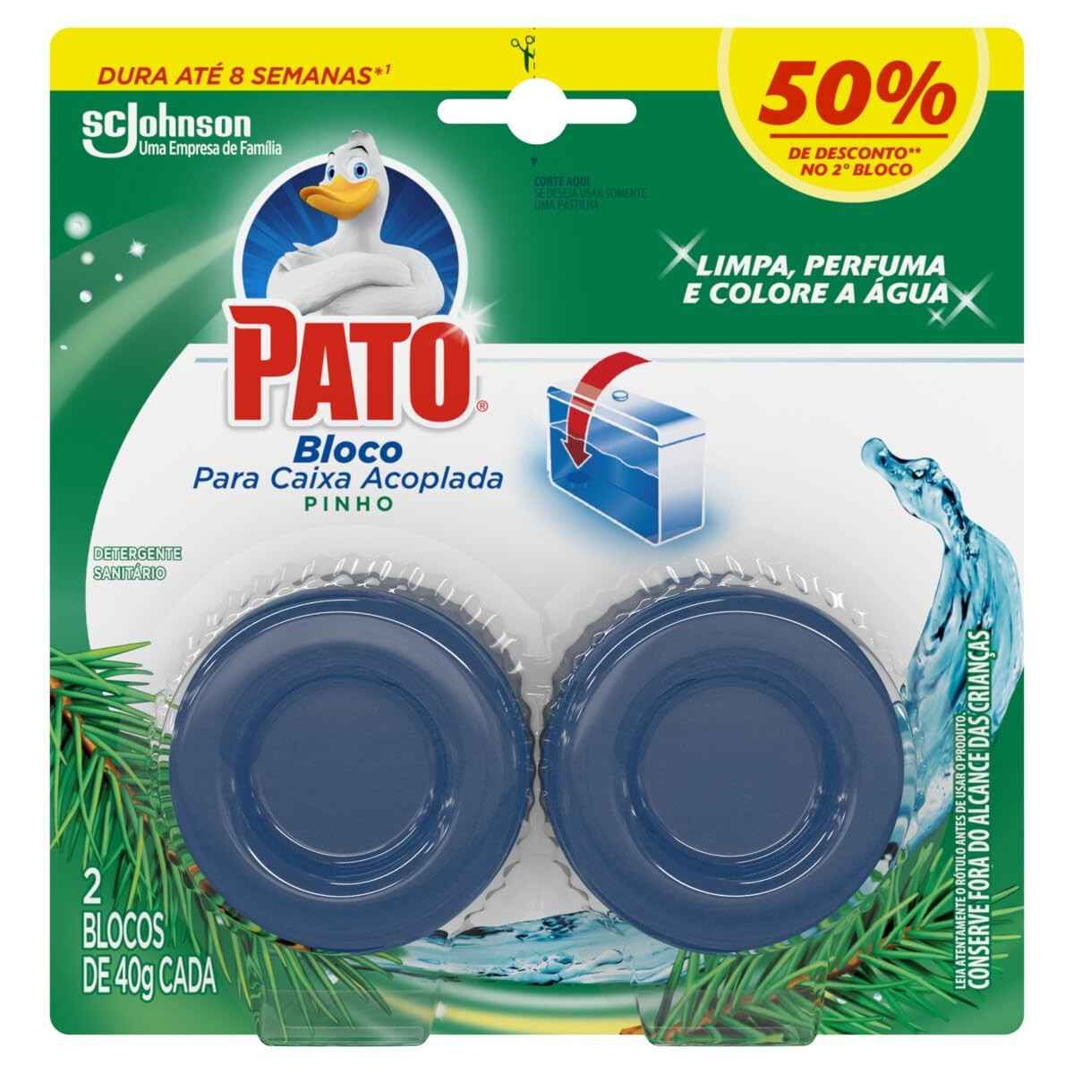 Pato Desodorizador Sanitário Caixa Acoplada Pinho - 2 Discos | Limpeza Poderosa e Fragrância Refrescante