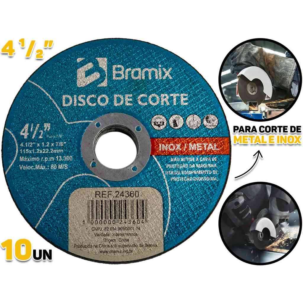 Discos de Corte Inox Bramix: Kit 10 para Lixadeira