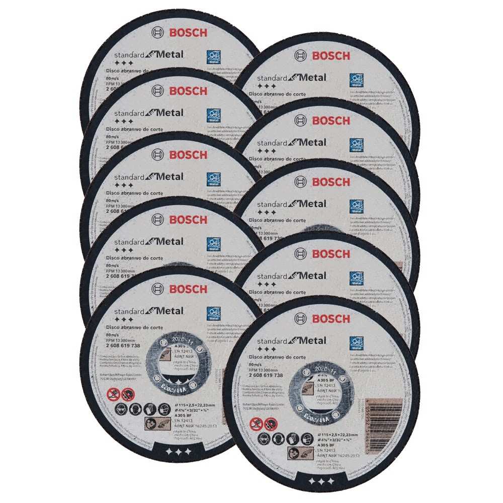 Discos de Corte Metal 115mm Bosch: Kit 10 Peças