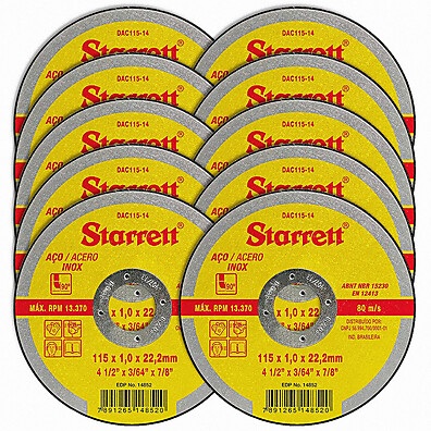 Discos de Corte Starrett 115mm: Kit 10 para Inox e Aço