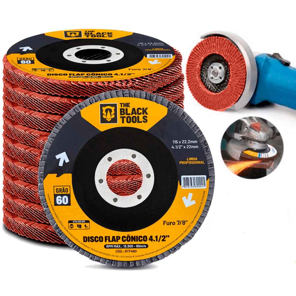 Discos Flap 115mm Grão 60: Kit 50 The Black Tools