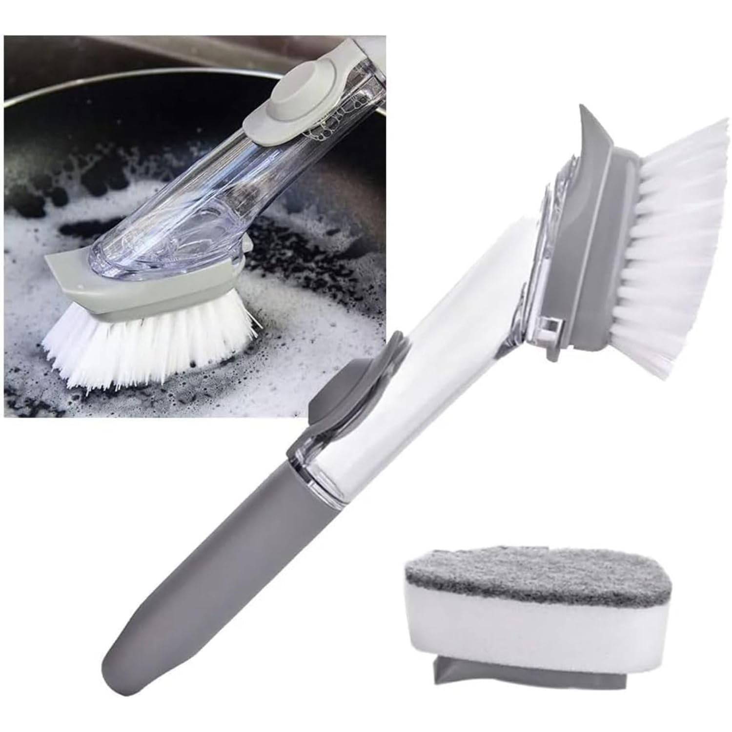 Escova Dispenser 2 em 1 com Esponja e Detergente Integrado - Limpeza Inteligente para Cozinha