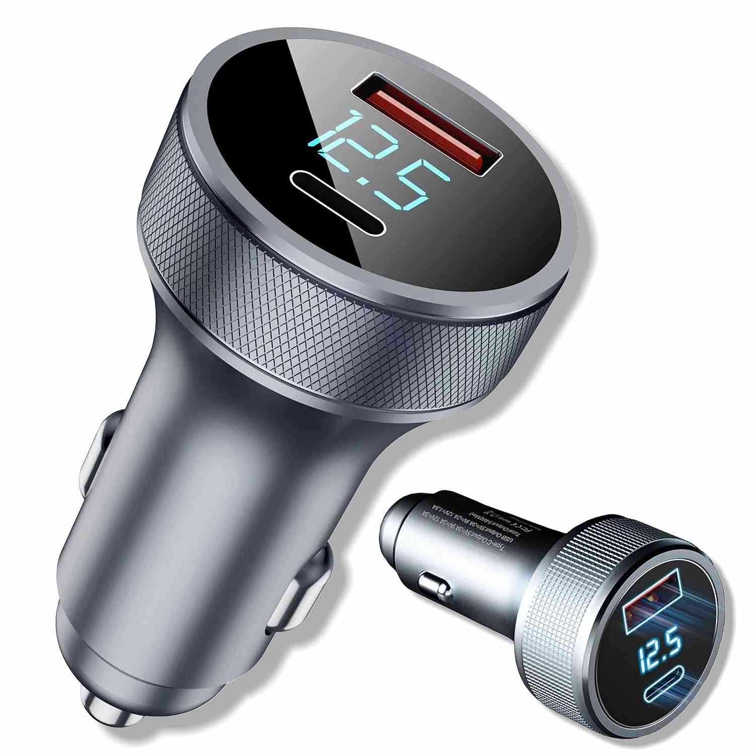 Carregador Turbo Veicular 54W PD USB-C + USB com Display LED - Carregamento Rápido Android/iOS