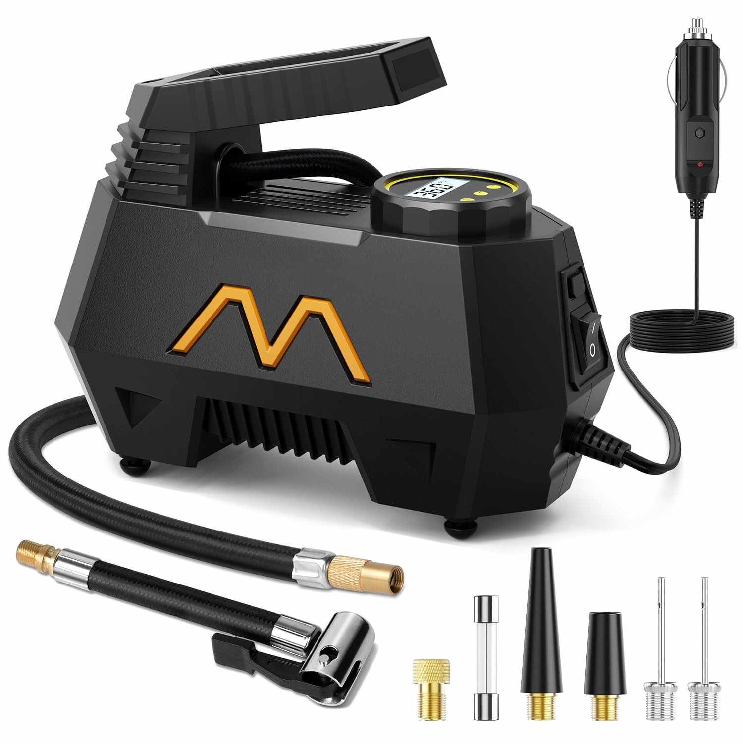 Compressor de Ar Portátil 150PSI: Inflador de Pneu Automático 12V com Display Digital e Luz LED