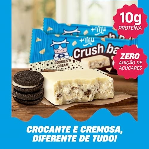 +Mu Barra Proteica Crush Bar Sabor Cookies - Display com 12 unidades - 480g