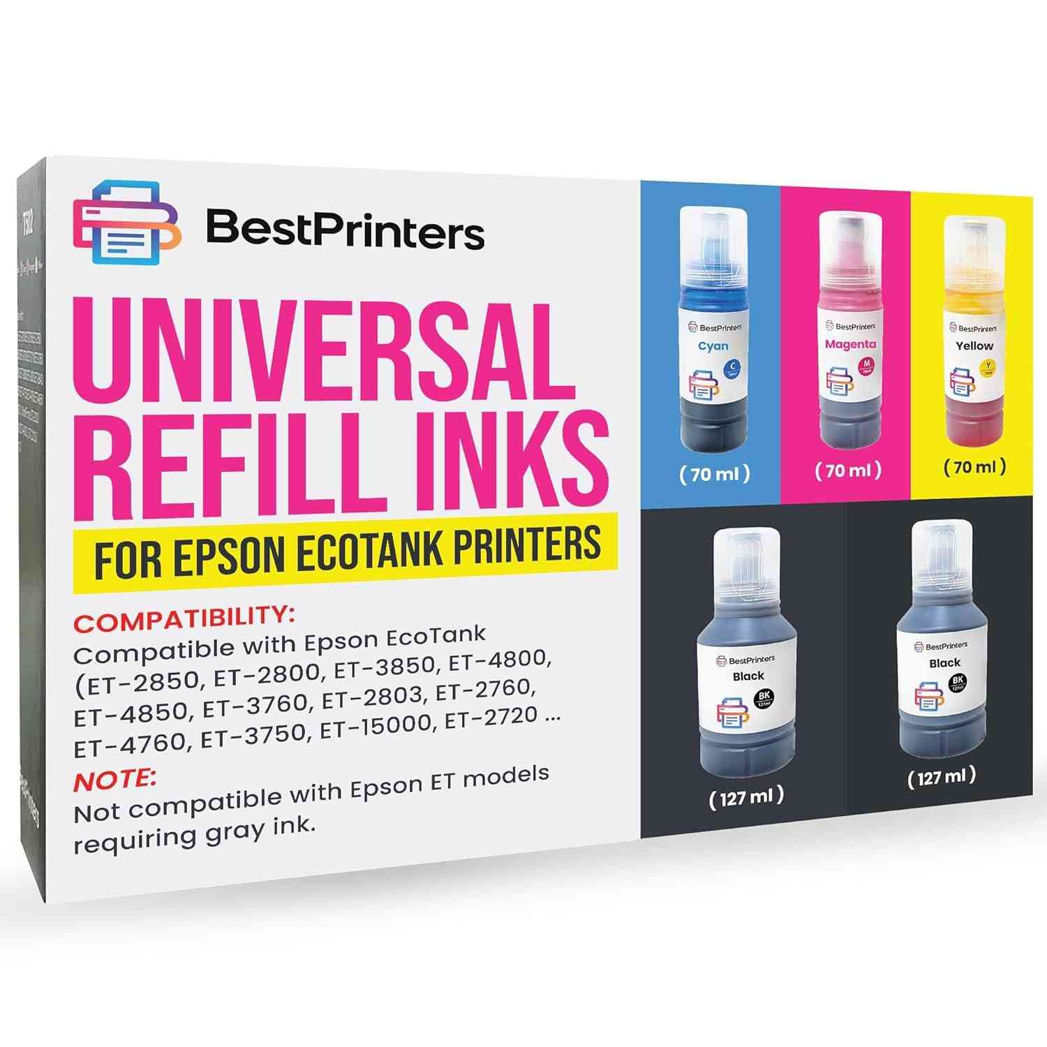 Garrafas Refil de Tinta Universais - Compatíveis com Diversas Impressoras