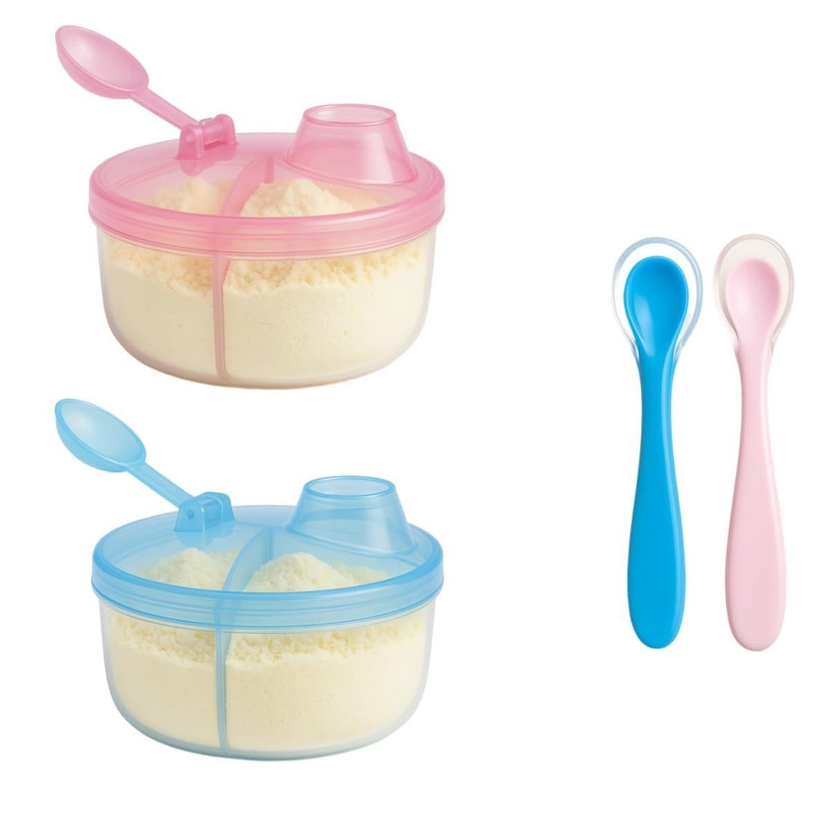 Kit 2 Potes com 3 Divisórias + 2 Colheres de Silicone - Organização Total para Leite em Pó e Alimentos Infantis