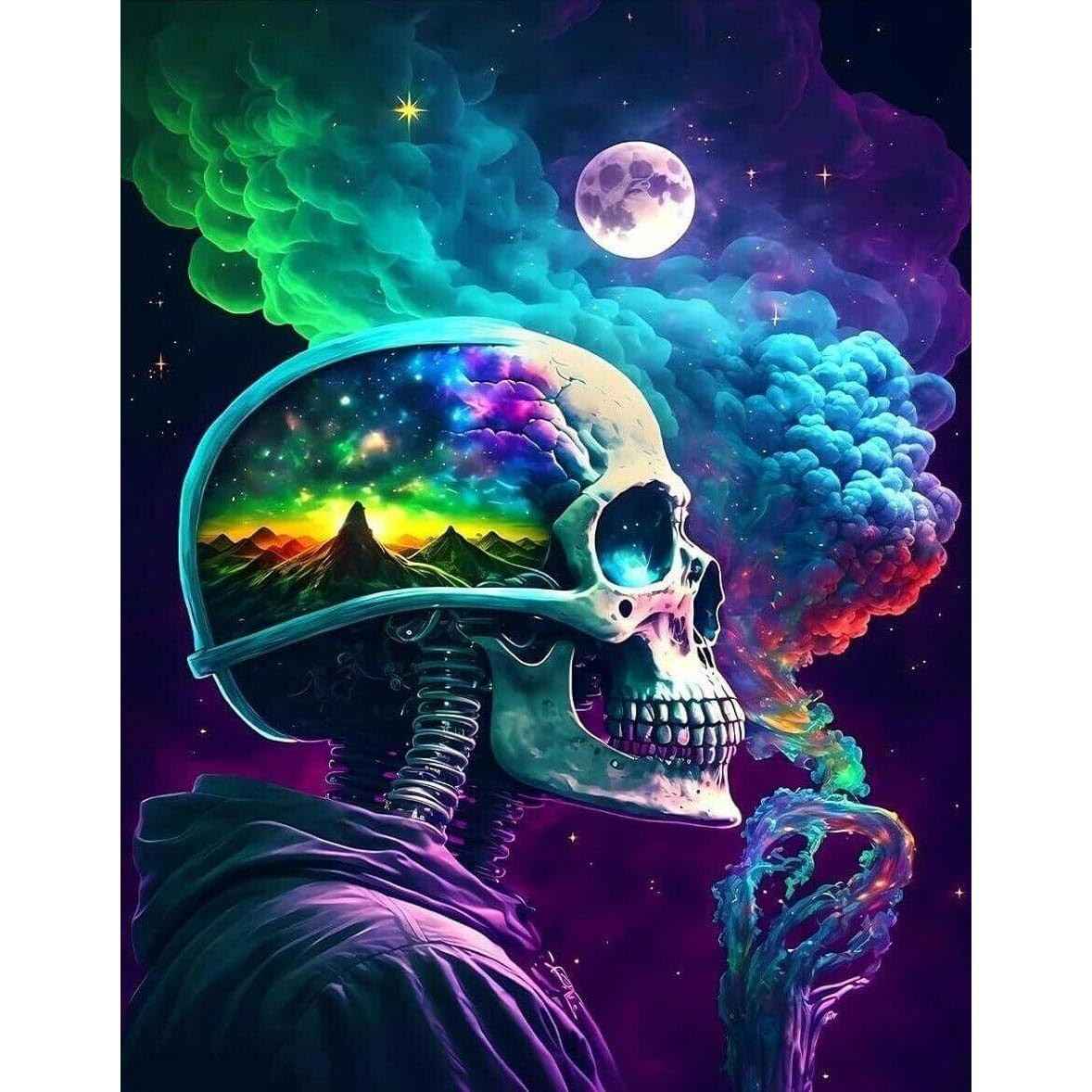 pchmcu Kits de pintura de caveira DIY por números para adultos, pintura por números para adultos lua iniciante, kits de pintura de esqueleto por números em tela sem moldura para decoração de parede de