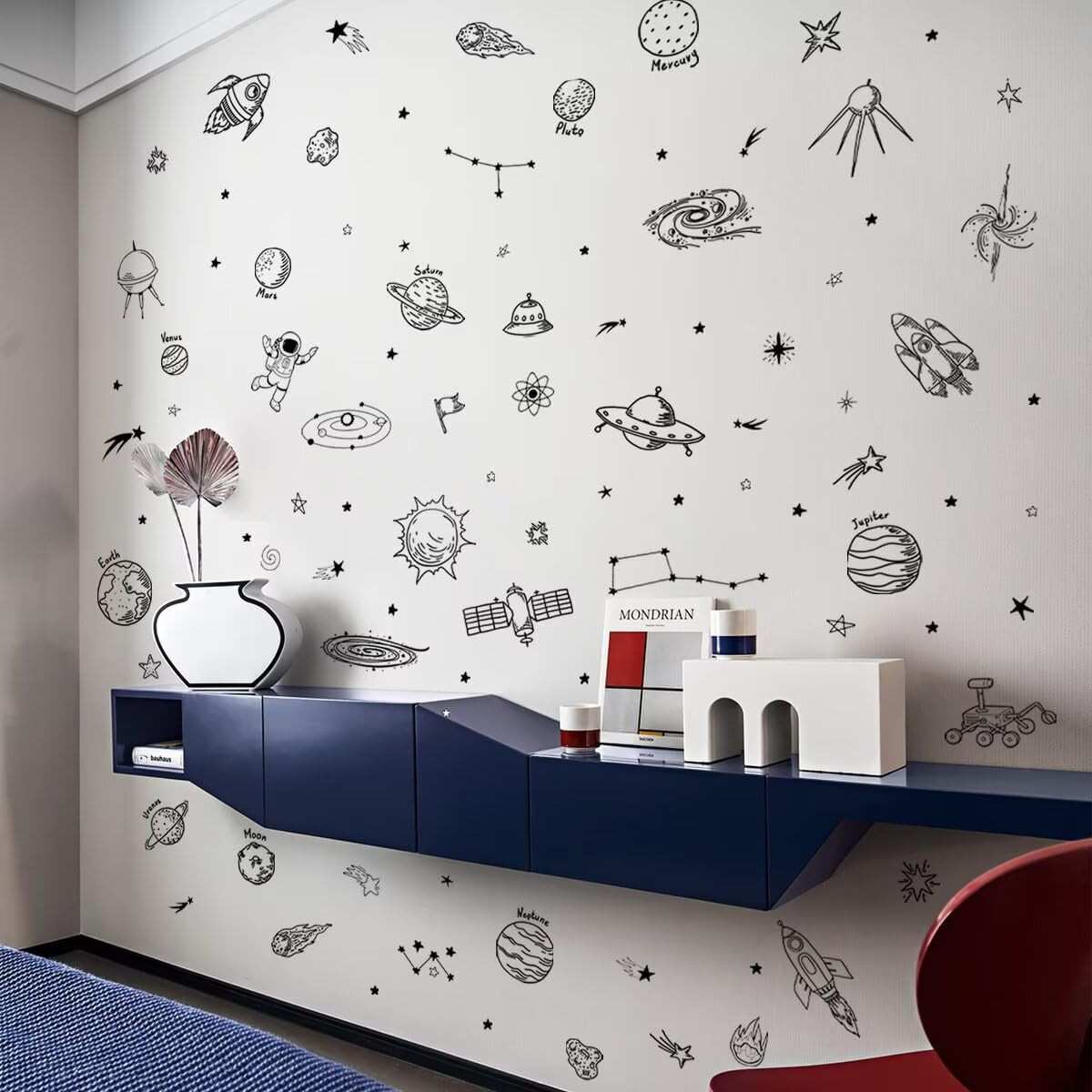Adesivos de Parede Universo Espaço - Astronauta, Foguetes e Planetas para Decoração DIY