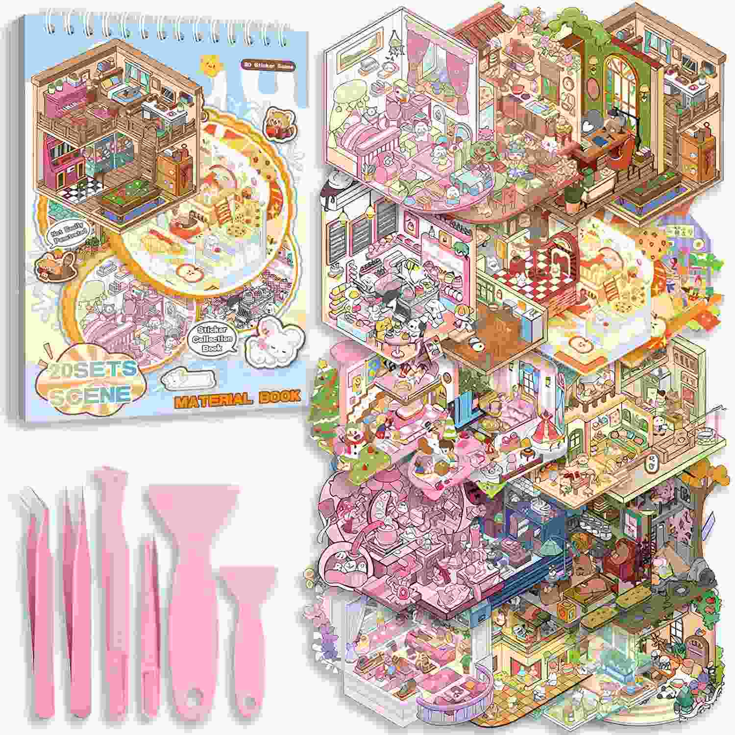 Conjunto de Adesivos 3D DIY Kawaii - 20 Cenas Fofas para Decoração e Alívio de Estresse