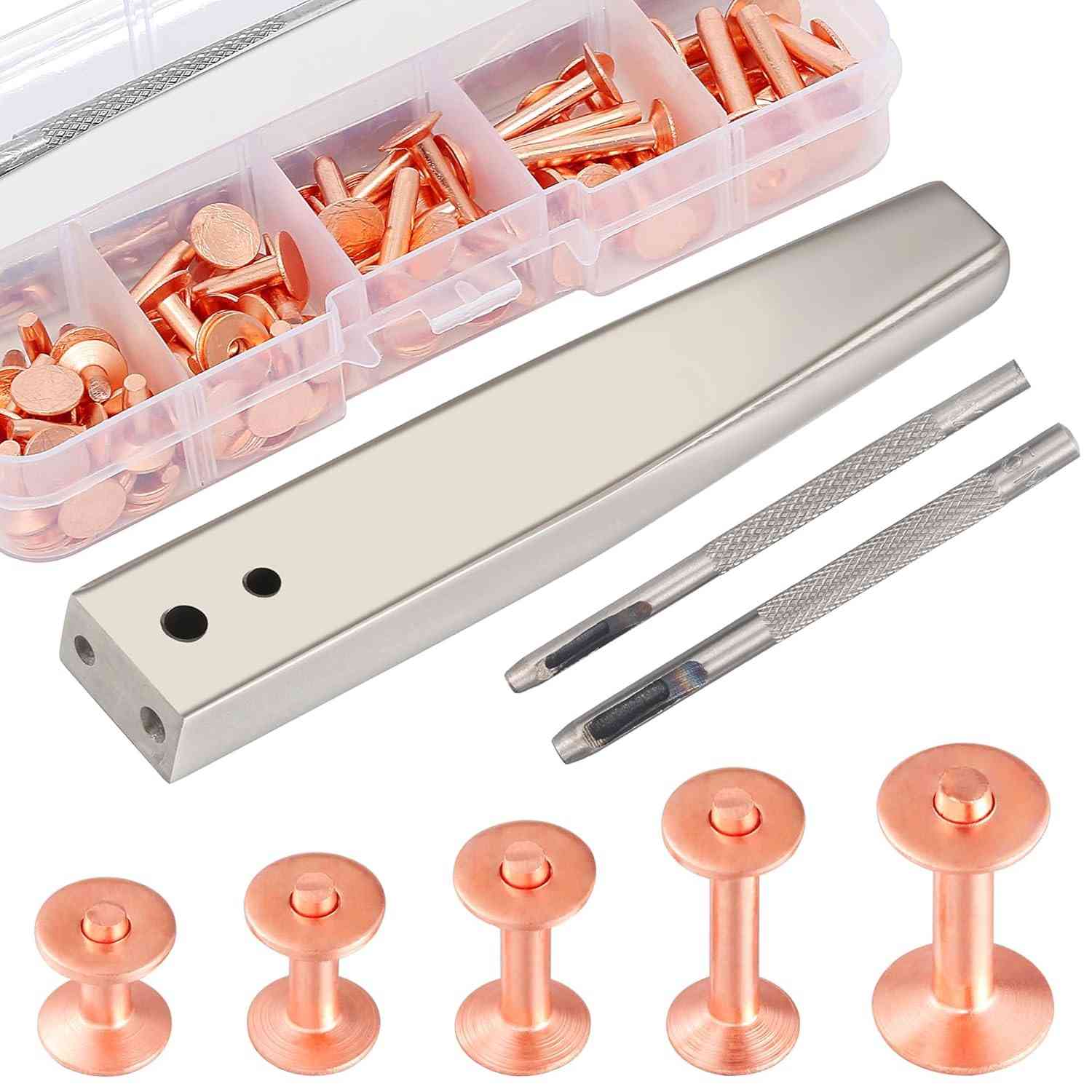 Kit 50 Conjuntos Rebites Cobre para Couro + Ferramentas | Reparo e Decoração DIY