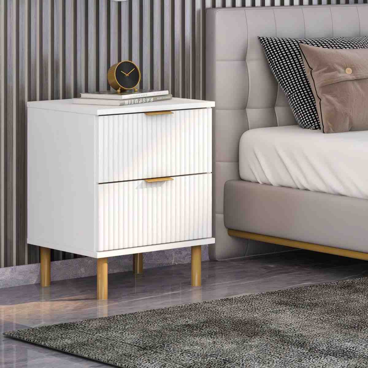Mesa de Cabeceira Ditália 2 Gavetas DM-121 – Design Moderno e Resistente em Branco