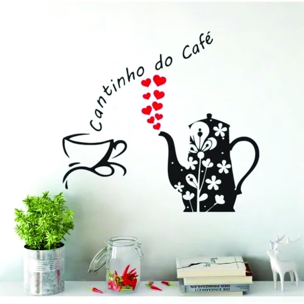 Adesivo de Parede para Cozinha - Cantinho do Café com Xícara e Coração