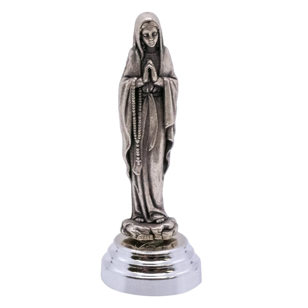 Estátua de Nossa Senhora do Rosário em Metal com Base Magnética - Decoração Religiosa para Carro, Casa e Escritório