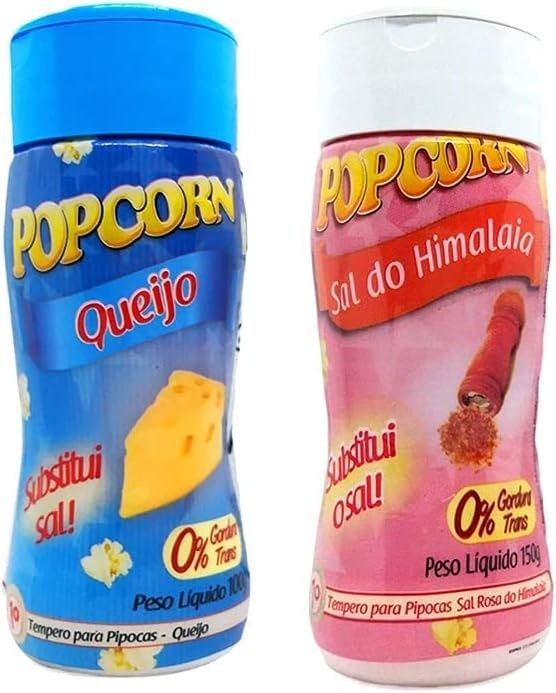 Temperos P/ Pipoca Popcorn Cx 12 Frascos. 6 Queijo - 6 Sal do Himalaia