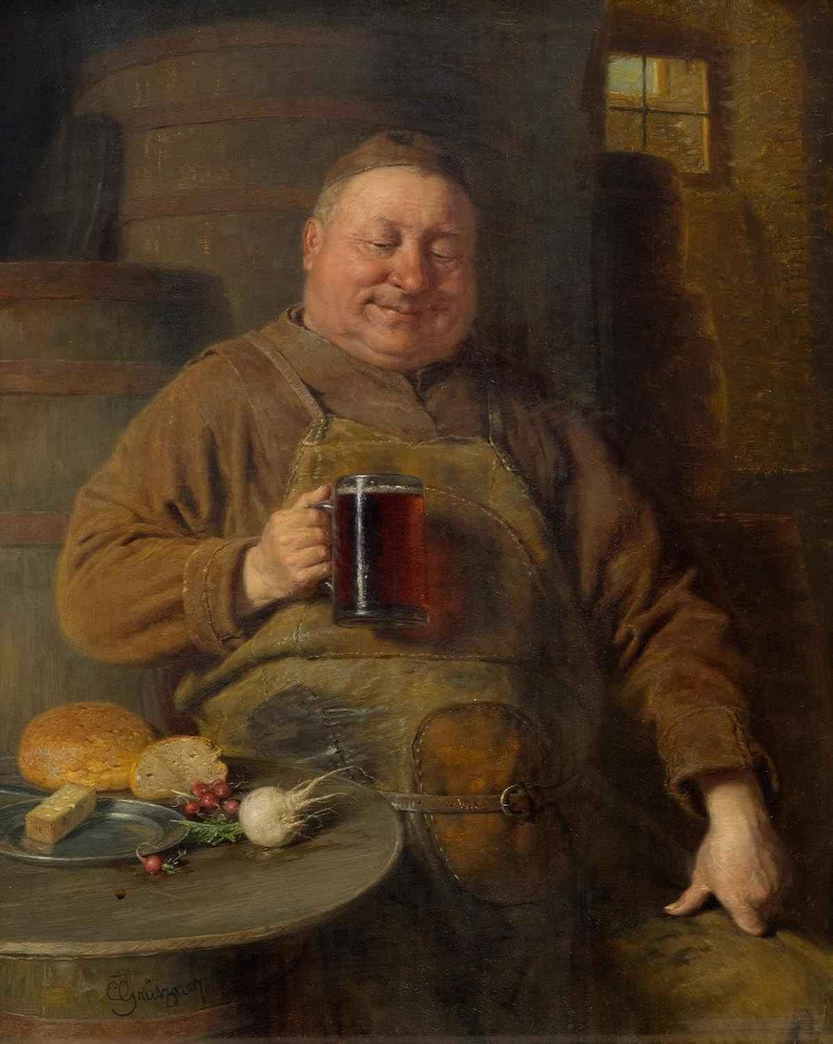 O Tanoeiro do Mosteiro Fazendo sua Refeição Monge - Caneca de Cerveja em Tela Canvas 55x67cm por Eduard von Grützner