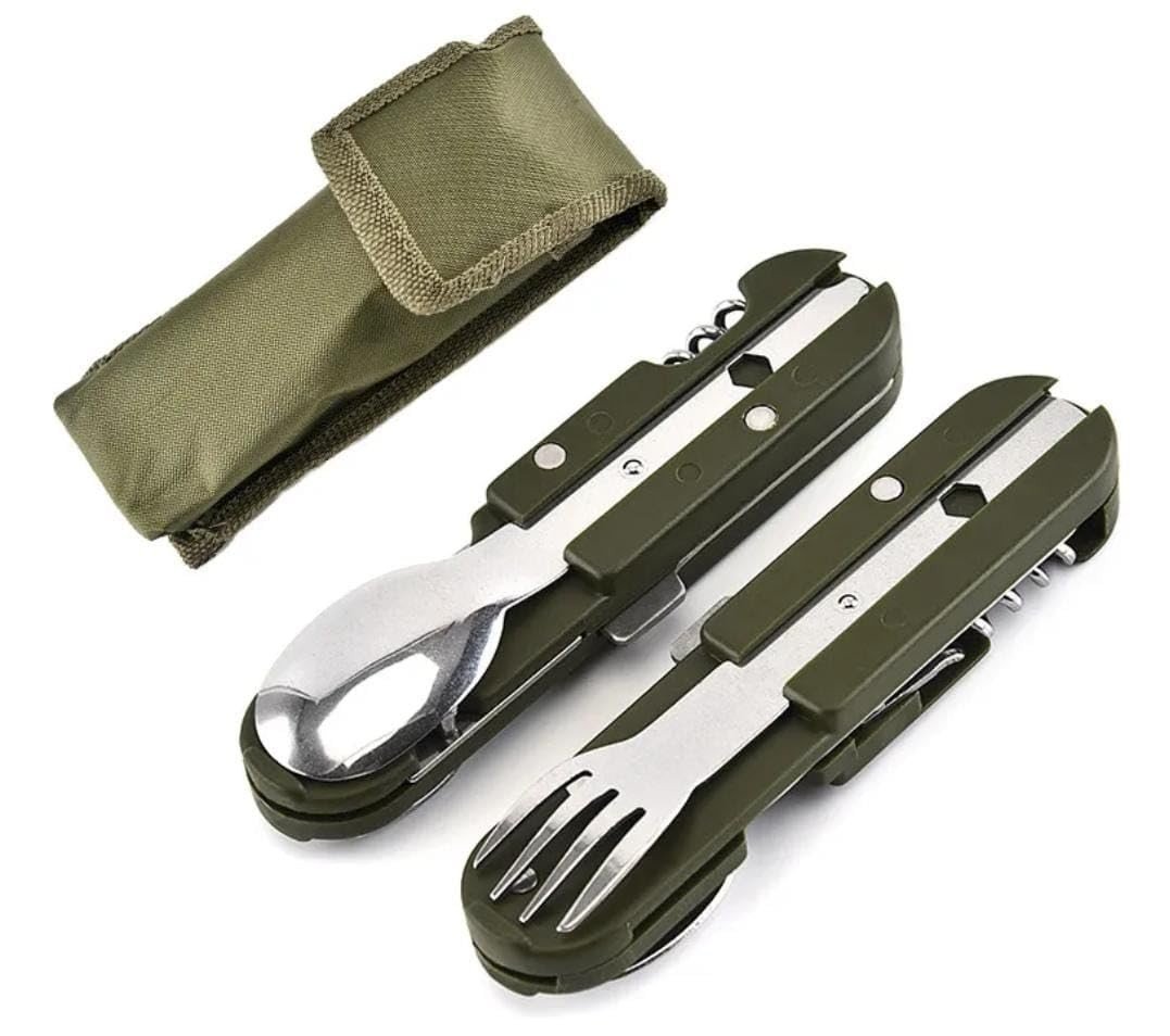 Conjunto de Talheres Militares Dobráveis com Estojo - Kit Completo para Camping e Aventuras