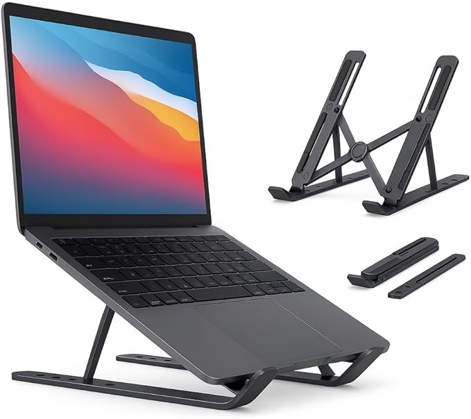 Suporte Portátil para Notebook e Tablet Liga em Alumínio Dobrável Altura Ajustável 7 Níveis Base Estável até 35kg Compatível com MacBook, Dell, Lenovo 10” a 17”