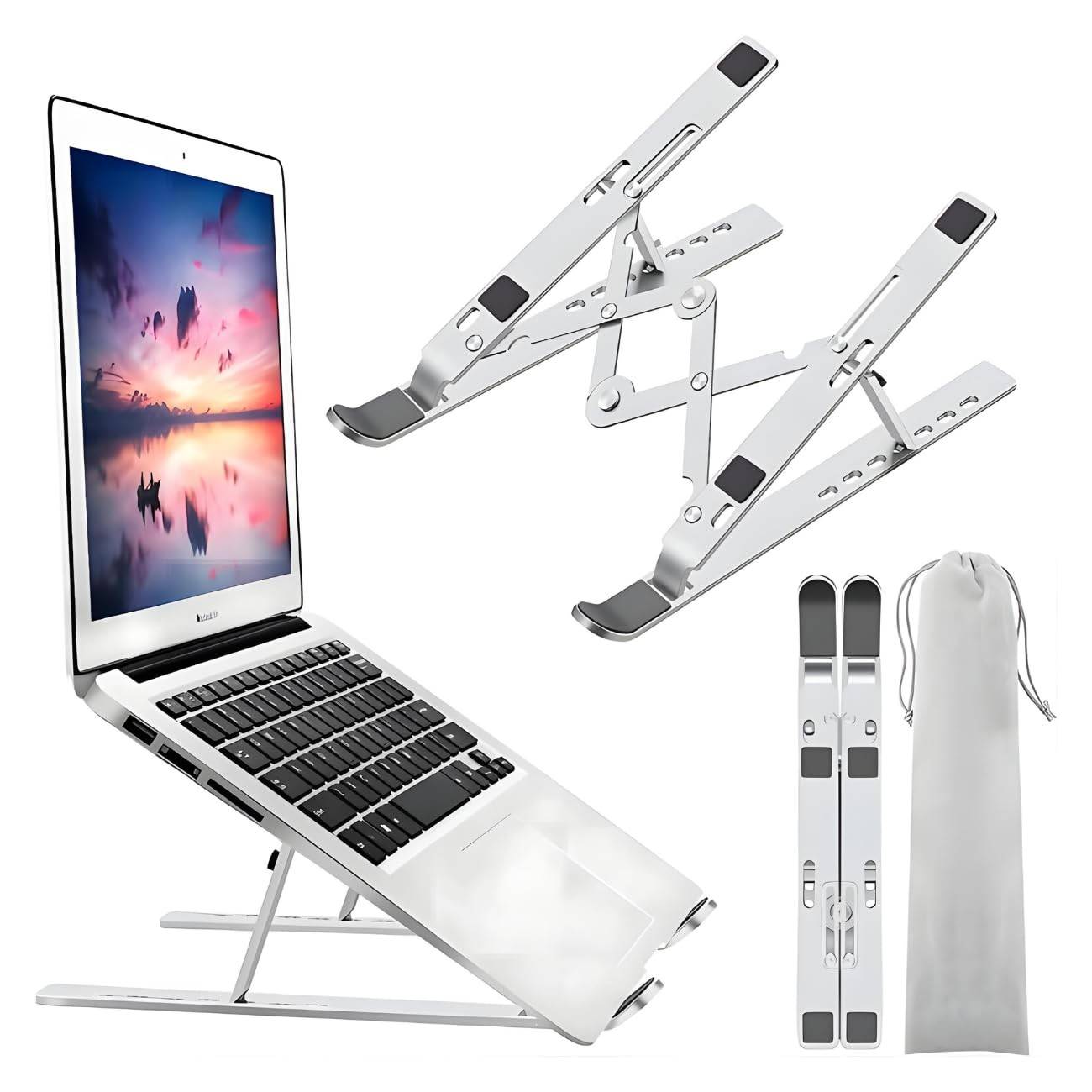 Suporte para Notebook e Tablet Ajustável em Alumínio – Leve, Dobrável e Ergonômico