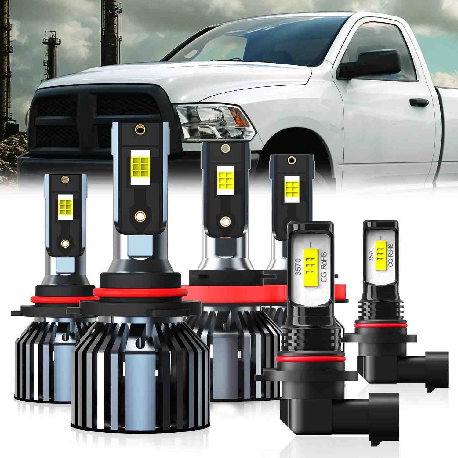 Kit Faróis LED Dodge Ram 1500/2500/3500 (2013-2018) - 6x Lâmpadas Potentes
