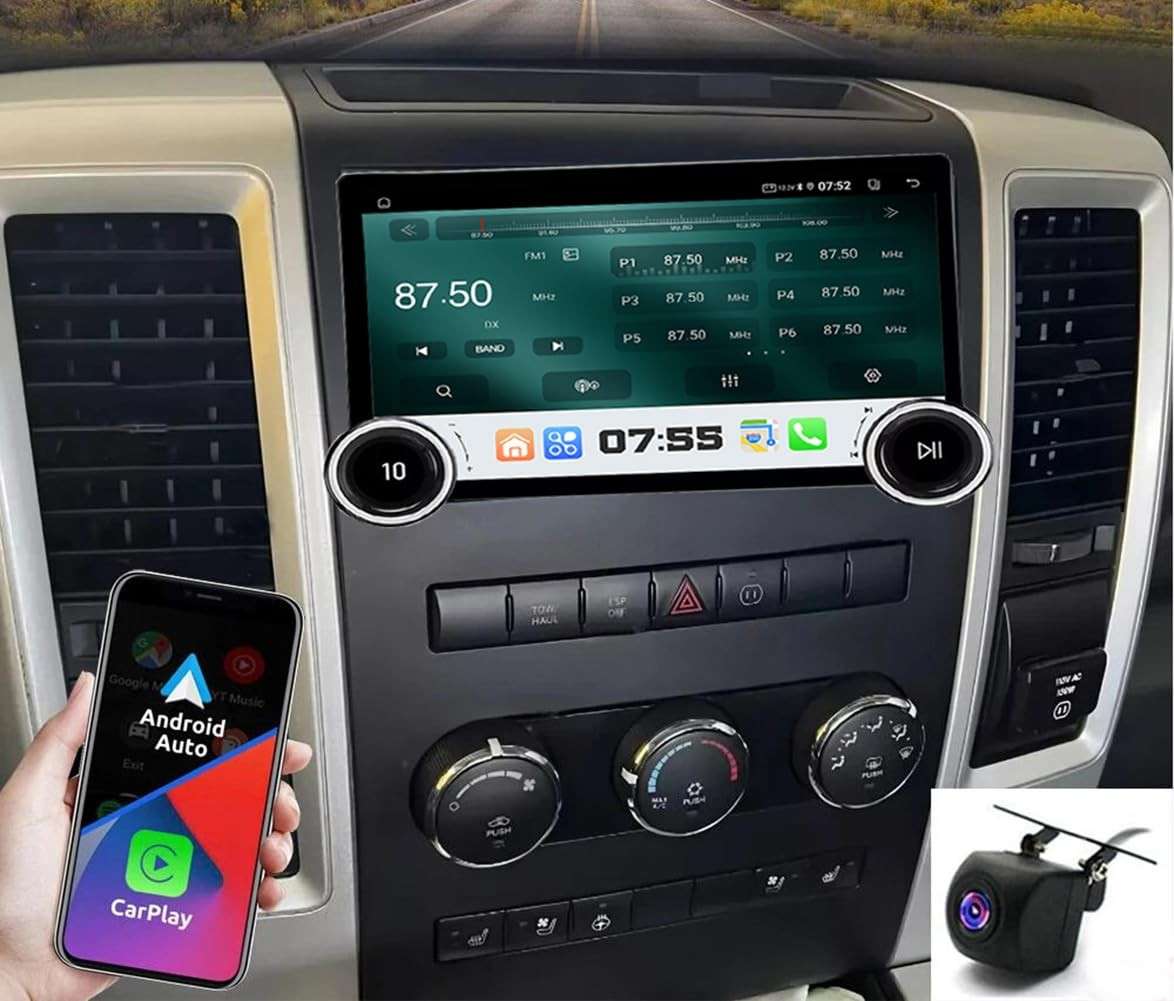 Central Multimídia 10.1" IPS Touchscreen com CarPlay/Android Auto para Dodge Ram, Jeep, Chrysler e Mais
