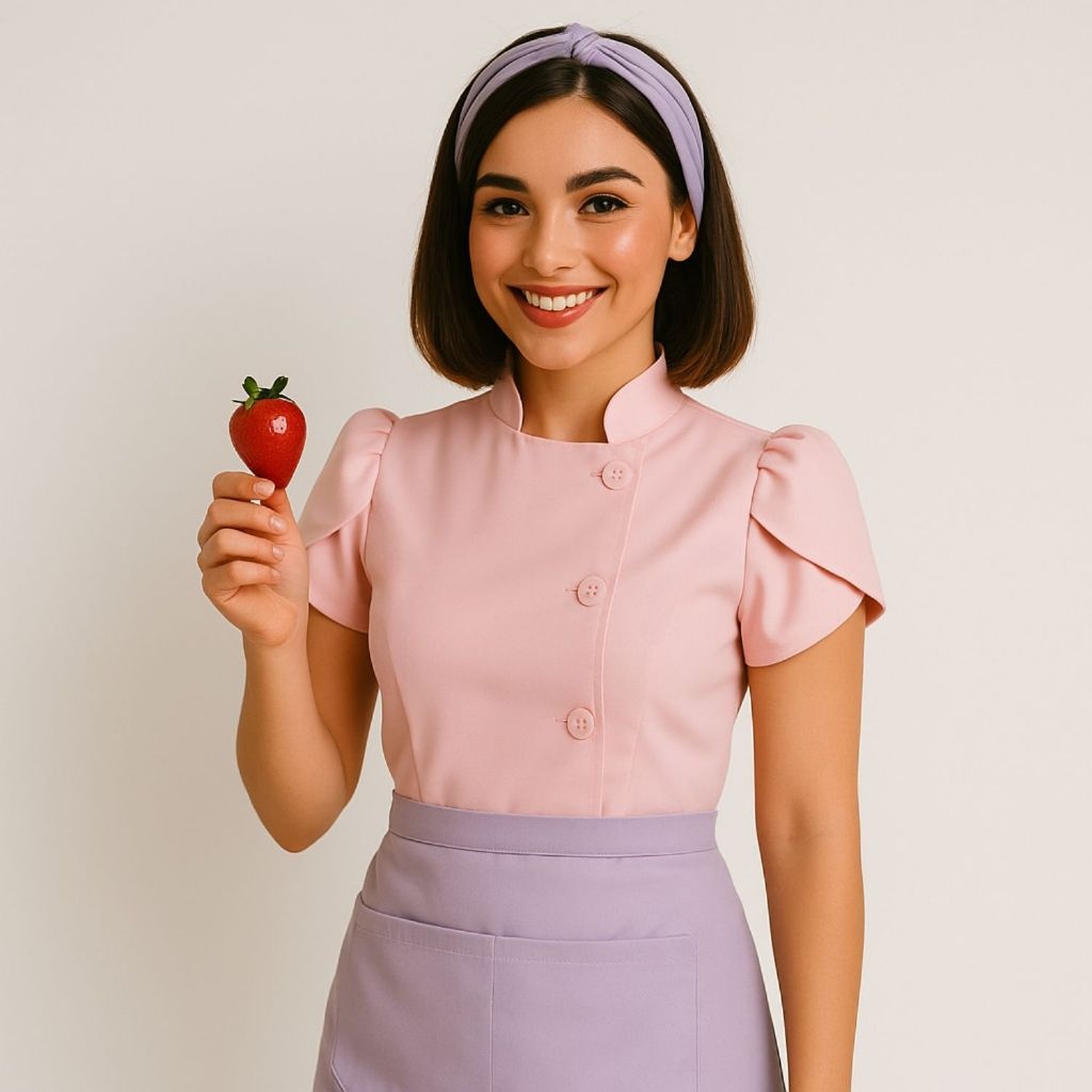 Dolma OXFORD Feminino com Avental e Faixa de Cabelo para Confeitaria