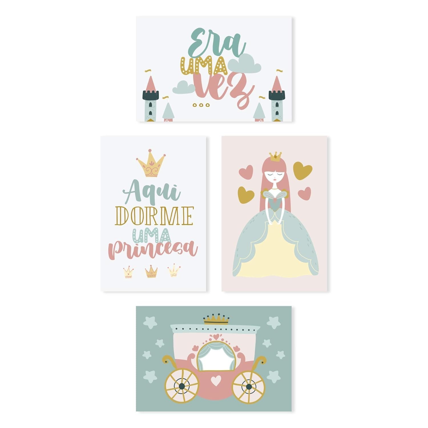 Placas Decorativas Aqui Dorme Uma Princesa 20x30cm - Kit com 4 Unidades para Decoração Infantil