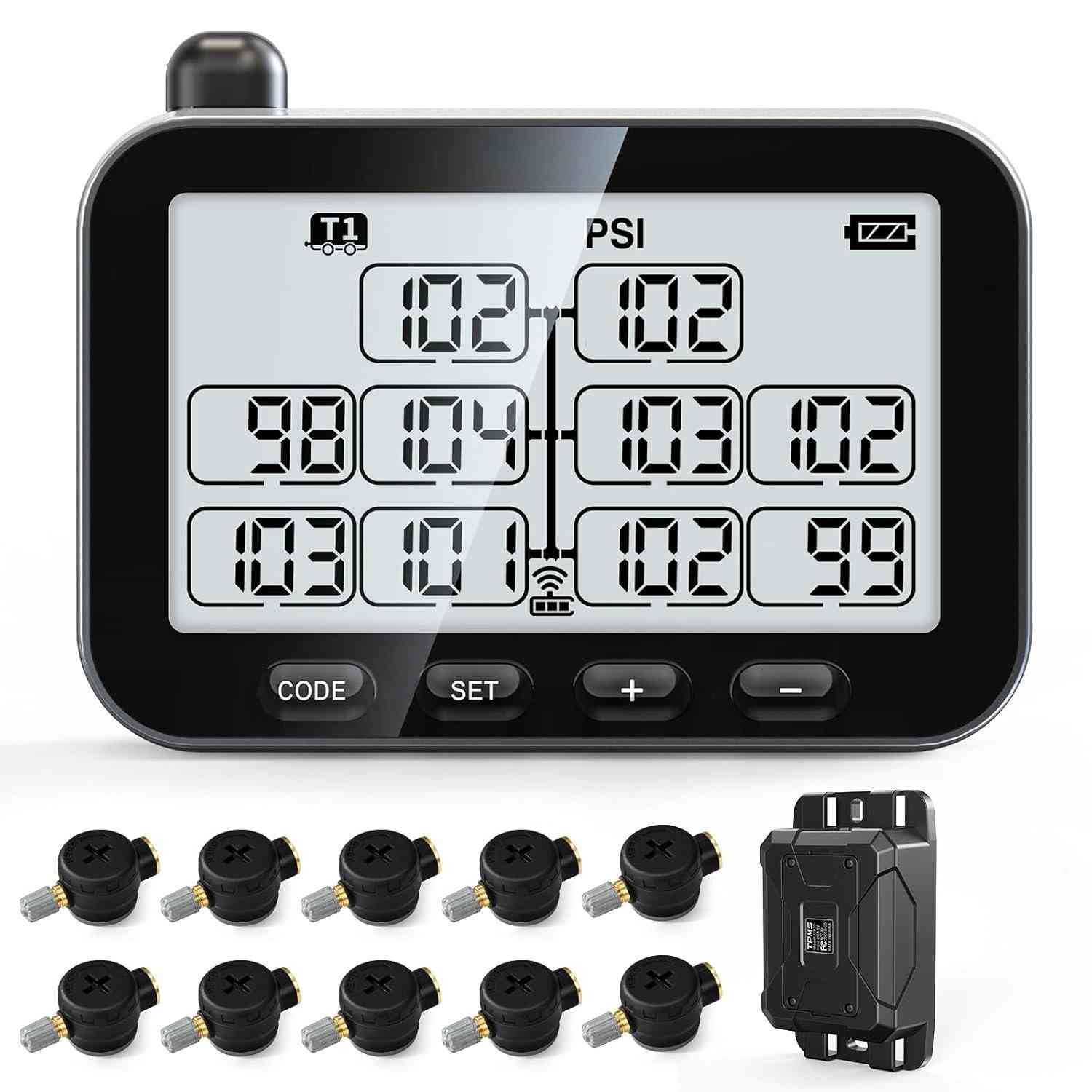 GUTA TPMS RV: Monitore a Pressão dos Pneus com 10 Sensores e 6 Modos de Alerta