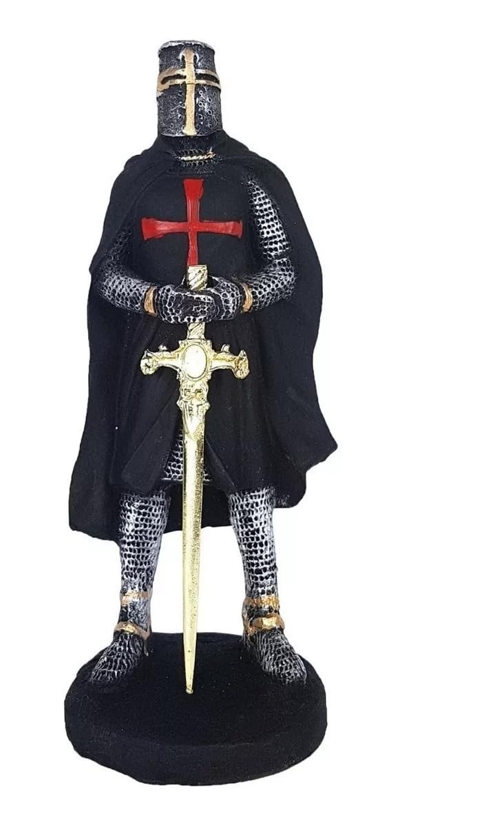 Cavaleiro Medieval Ordem dos Templários 23cm - Estátua em Resina Preta Colecionável