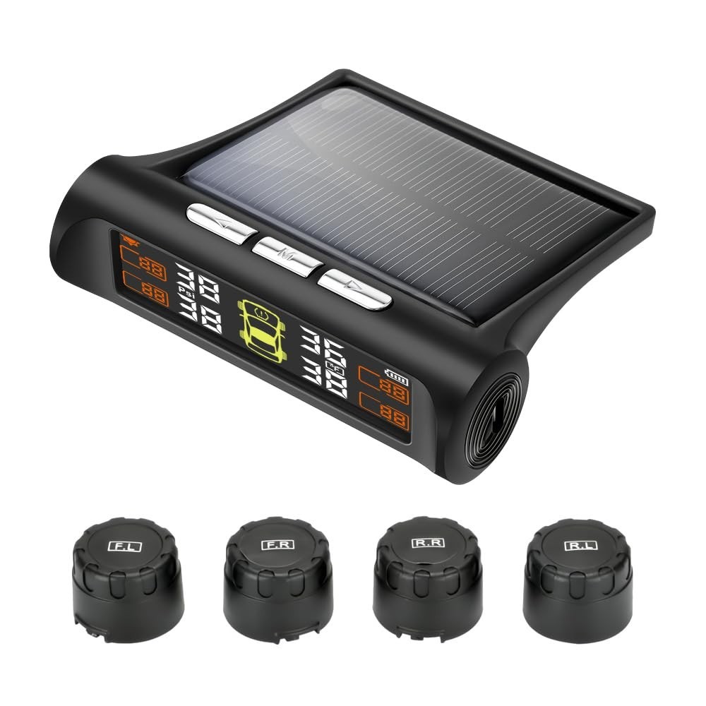 TPMS Solar: Monitore a Pressão dos Pneus em Tempo Real com 4 Sensores e 5 Alarmes