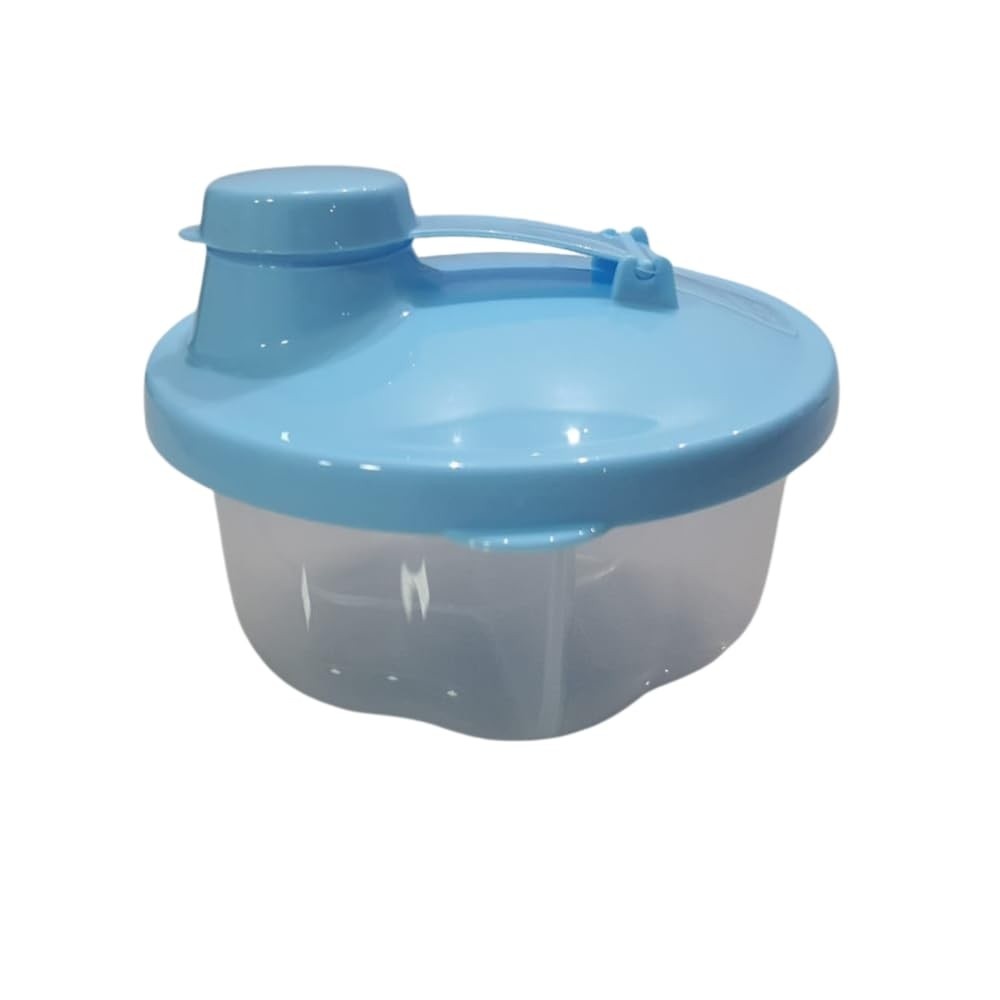 Porta Leite em Pó com 3 Compartimentos - Pote Dosador Hermeticamente Fechado para Bebês (Azul)