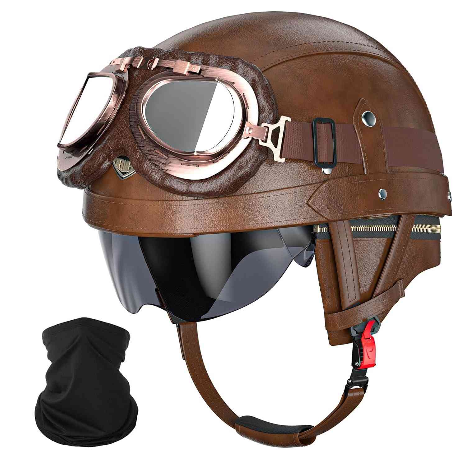 Capacete Alemão Vintage Couro Moto: Estilo Retrô, Conforto e Segurança Certificada DOT