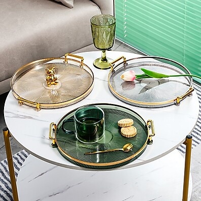 Bandeja Decorativa Nórdica com Alça Dourada